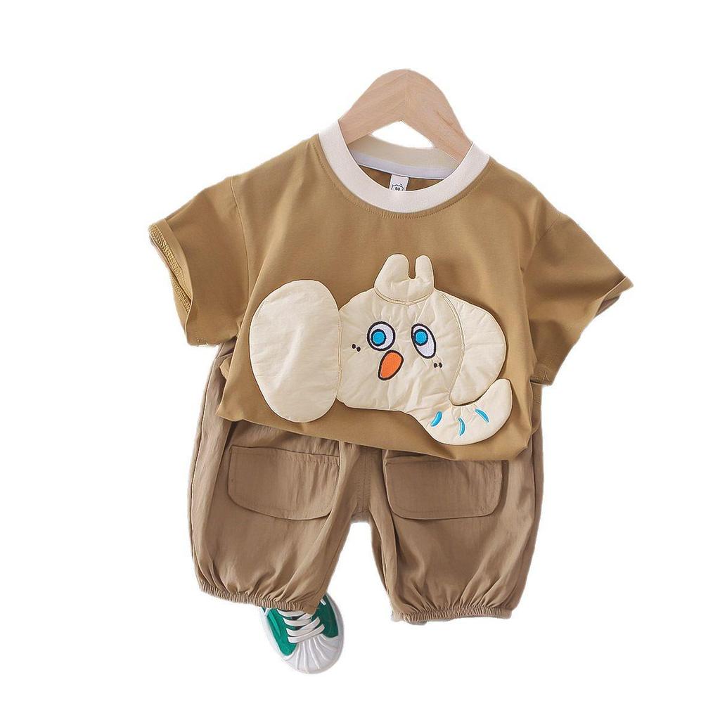 Summer Cartoon T-Shirt & Shorts Set for Infants and Toddlers - Boys' Cute Round Neck Outfit