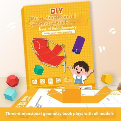 1 Set Kinder DIY Solide Bücher Zugfaden 3D Geometrie Lernbuch Körper Geometrische Modelle Räumliches Denken Trainingsspiel