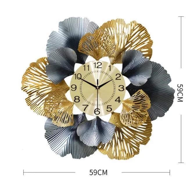 Metal Wall Clock Circular American European Creative Ginkgo Leaf Wall Clock Fashion Living Room Decoration Luxury Art WallL7O9F5