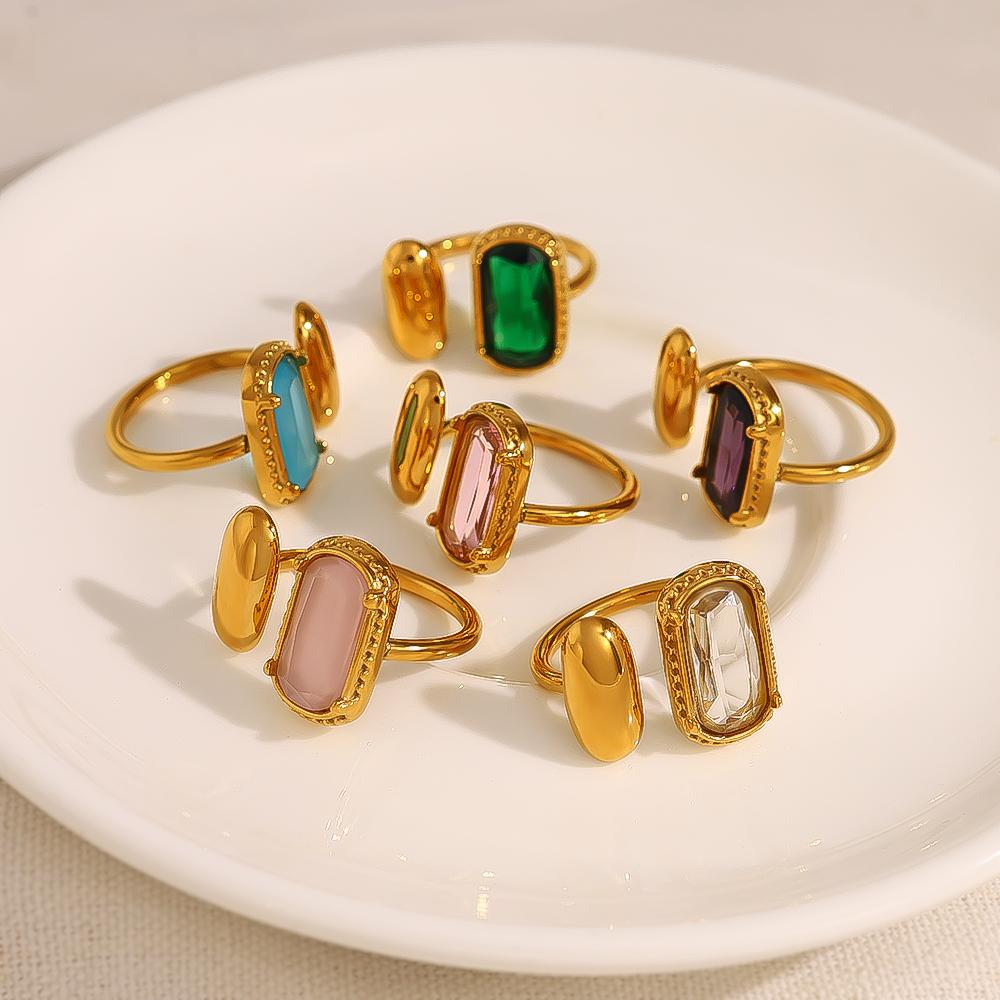 Anelli in Acciaio Inossidabile con Zirconi Colorati per Donna Fascino Elegante Vintage Placcati Oro 18K Gioielli di Tendenza