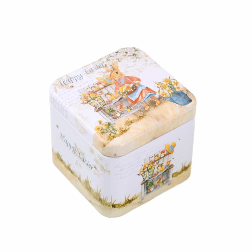 Iron Material Easter Gifts Box Square Shape Rabbit Tin Storage Box  Candy Storage