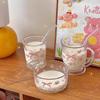 Kawaii Bowknot Glass Cups Tumbler Aesthetic Cute korean Flower Mugs For Ice Coffee Juice Beer Milk Tea Glasses Cup Bowl For Girl