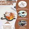 6 Pcs Knitted Cat Coaster Creative Coffee Cup Mat Fun Woven Beverage Cup Mat Cute Cat Shape Mug Mats for Tabletop Home Kitchen