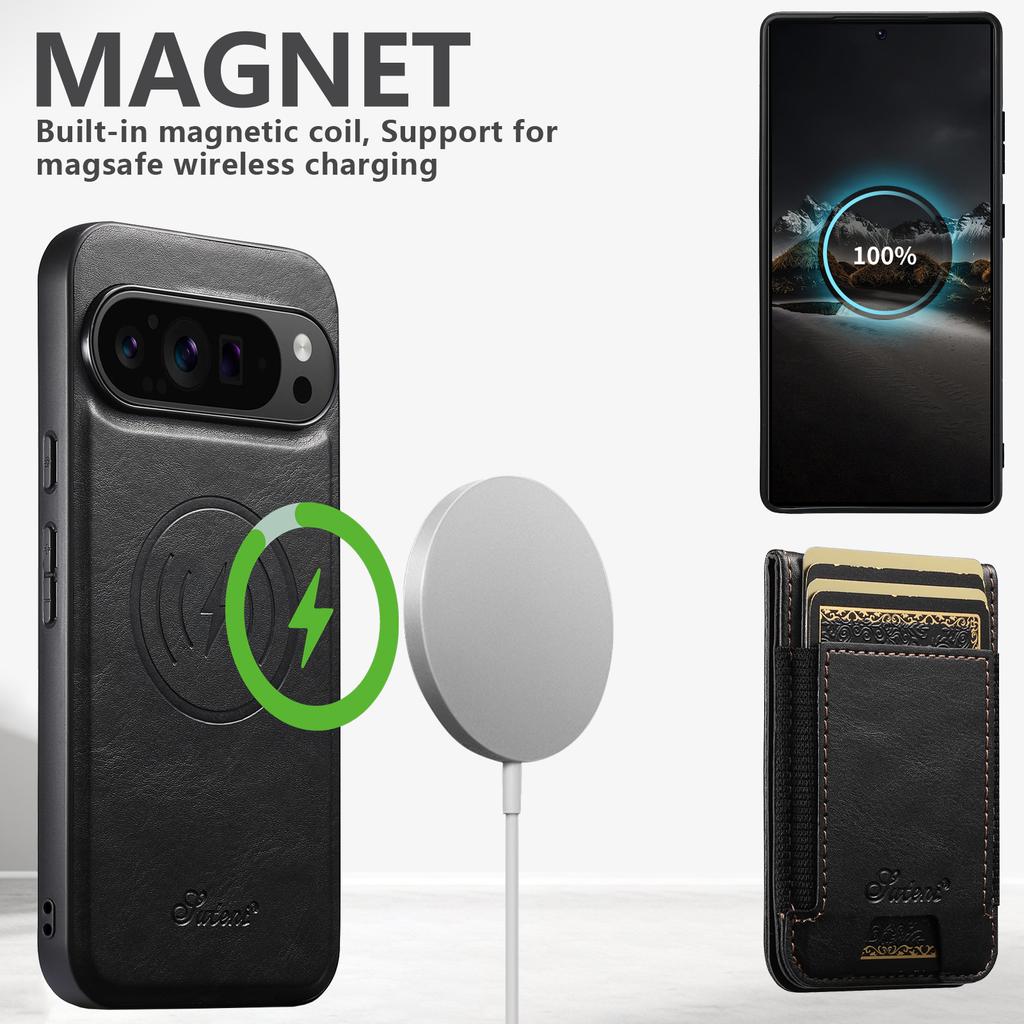 SUTENI Google Pixel 9 Pro XL maciņš, saderīgs ar MagSafe karšu turētāju, statīvu, telefona vāciņu