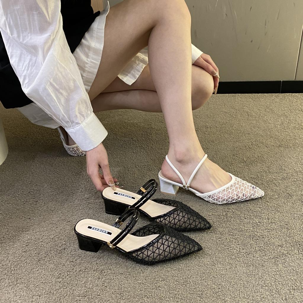 New Style Baotou Sandals for Women Summer Thick Heels Middle Heels for Women Fairy Style Sandals for Women Zapatos Mujer