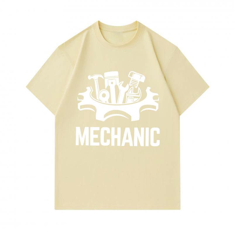100% Cotton Men's Crew Neck Short Sleeve T-Shirt, Mechanic Tools Gear Graphic Casual Daily Wear Comfortable Soft Breathable Tee for Auto Repair Worker