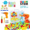 STEM Educational Interactive Toy, 237 Pcs ABS Building Blocks Set with Electric Drill for 2D/3D Engineering Construction, Portable Storage Case