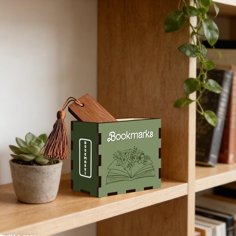 Wood Bookmark Storage Box Book Shaped Desktop Storage Box Pen Container Home Office Decor