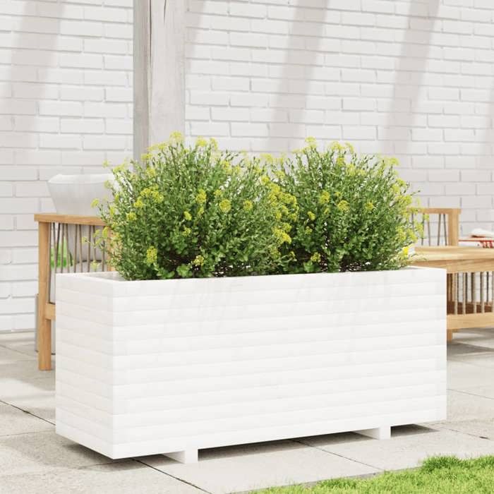 VidaXL Jardinière blanc 110x40x49,5 cm bois de pin massif, jardinière d'extérieur, bac à fleurs, boîte à plantes, jardinière 847379