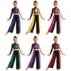 Lyrische Dansoutfit voor Kinderen Asymmetrische Mesh Lange Mouwen Strass Pailletten Crop Top en Bijpassende Wijdvallende Chiffon Broek met Split voor het Podium