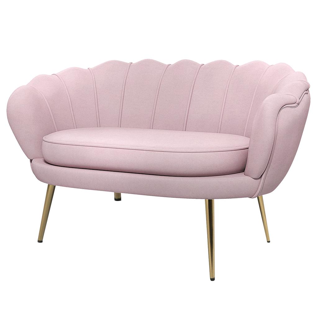 2-Seater Small Sofa in Industrial Chic Style in Velvet-Effect Fabric and Metal, 130x77x77 cm, Pink