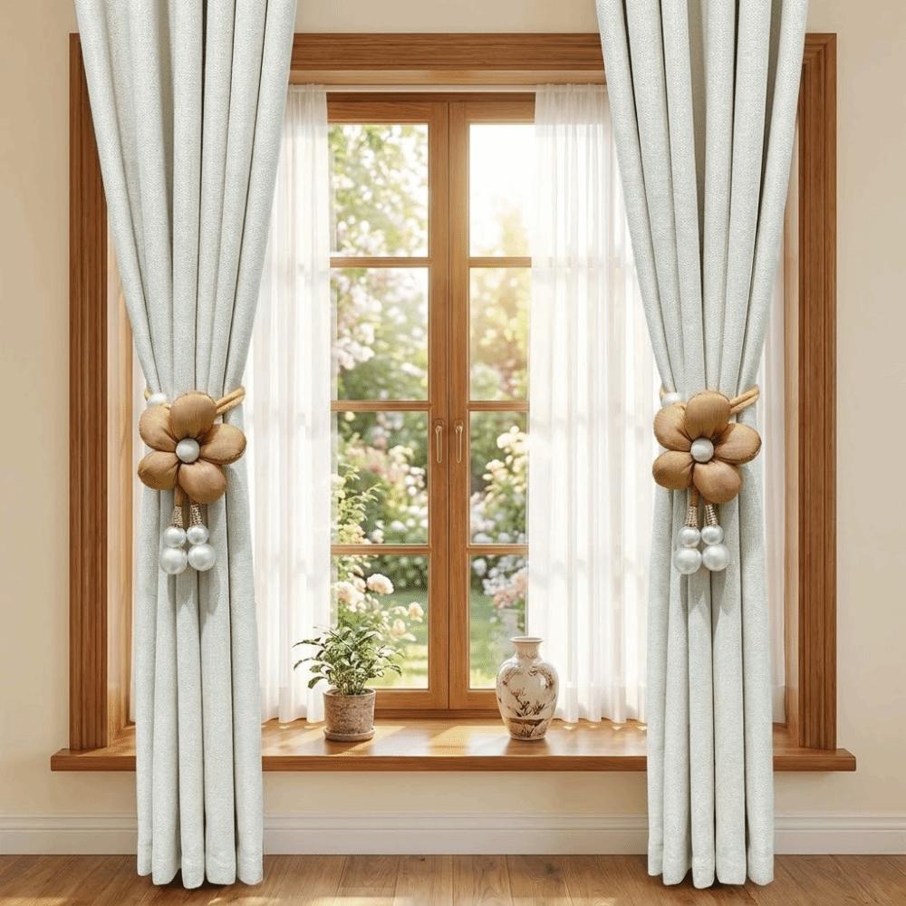 Adjustable Floral Curtain Ties Fabric Flowers Decorative Pearl Curtain Holdbacks Curtain Tape Adorable Curtain Buckle Bedroom