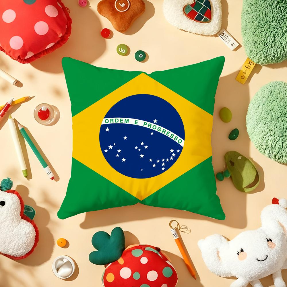 Brazil Flag Cushion Cover Plush Fabric Soft Double-Sided Printed Sofa Warm Winter Home Gift Pillow Cover
