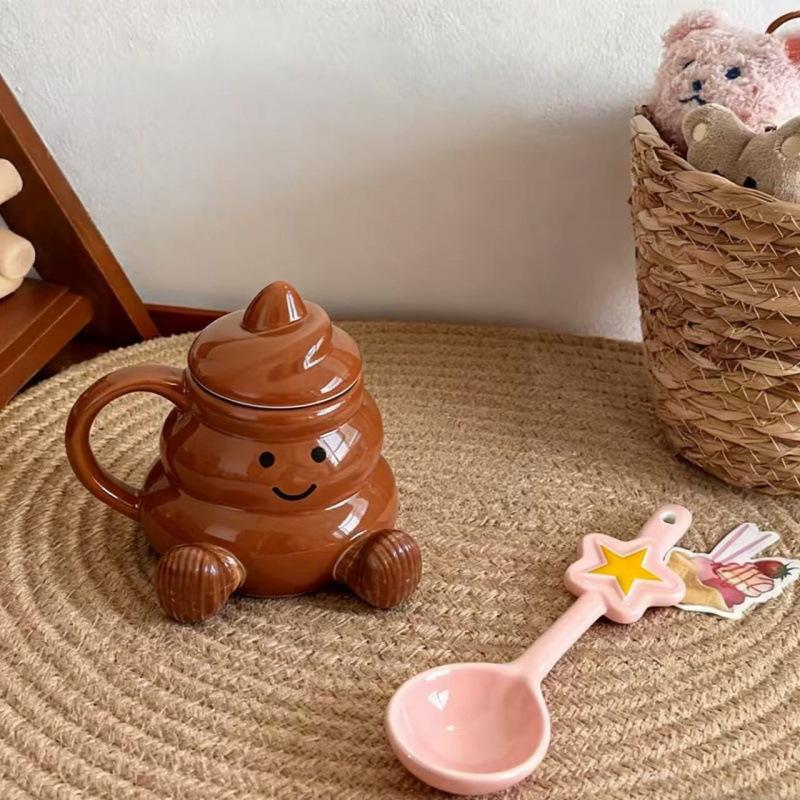 Creative Cute Short Leg Mug with Lid Ceramic Cup Birthday Gift Office Drinking Water Pier Pier Cup Couple Model