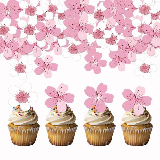 Edible Paper Flower Cake Decorations Cherry Sakura Dessert Cake Toppers Weddings Birthday Party Cake Accessories