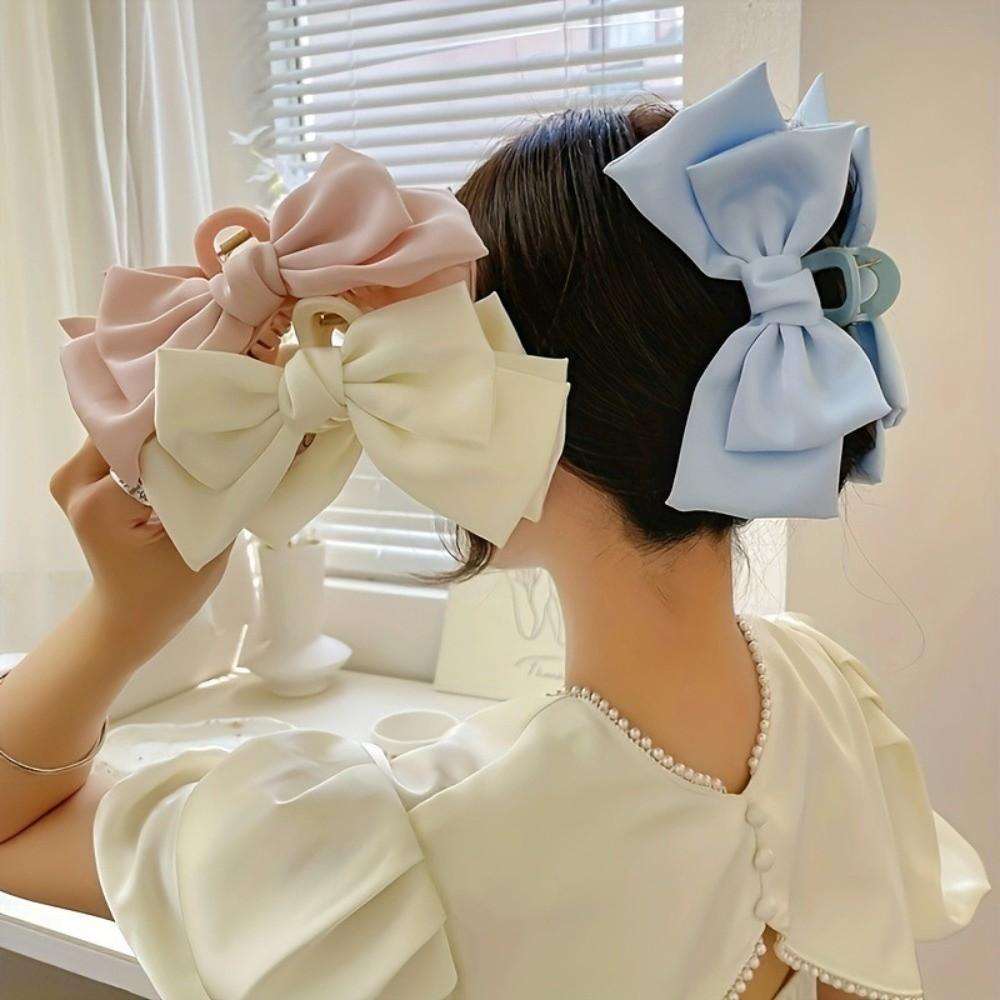 Multifunctional Women Bow Hairpin Solid Color Shark Clip Gifts Girls Headwear