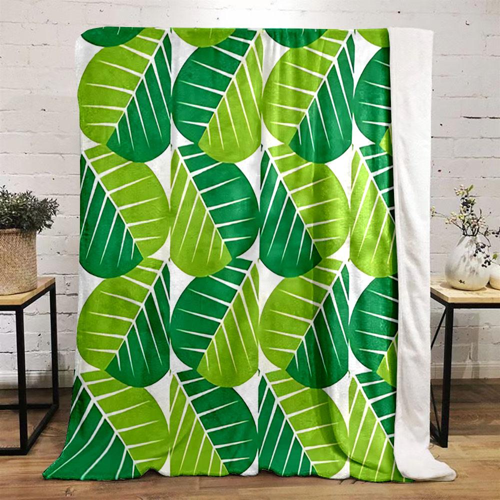 Green Leaf Pattern Blanket Design Patterned flannel blanket perfect for the bedroom living room, sofa, or a little nap