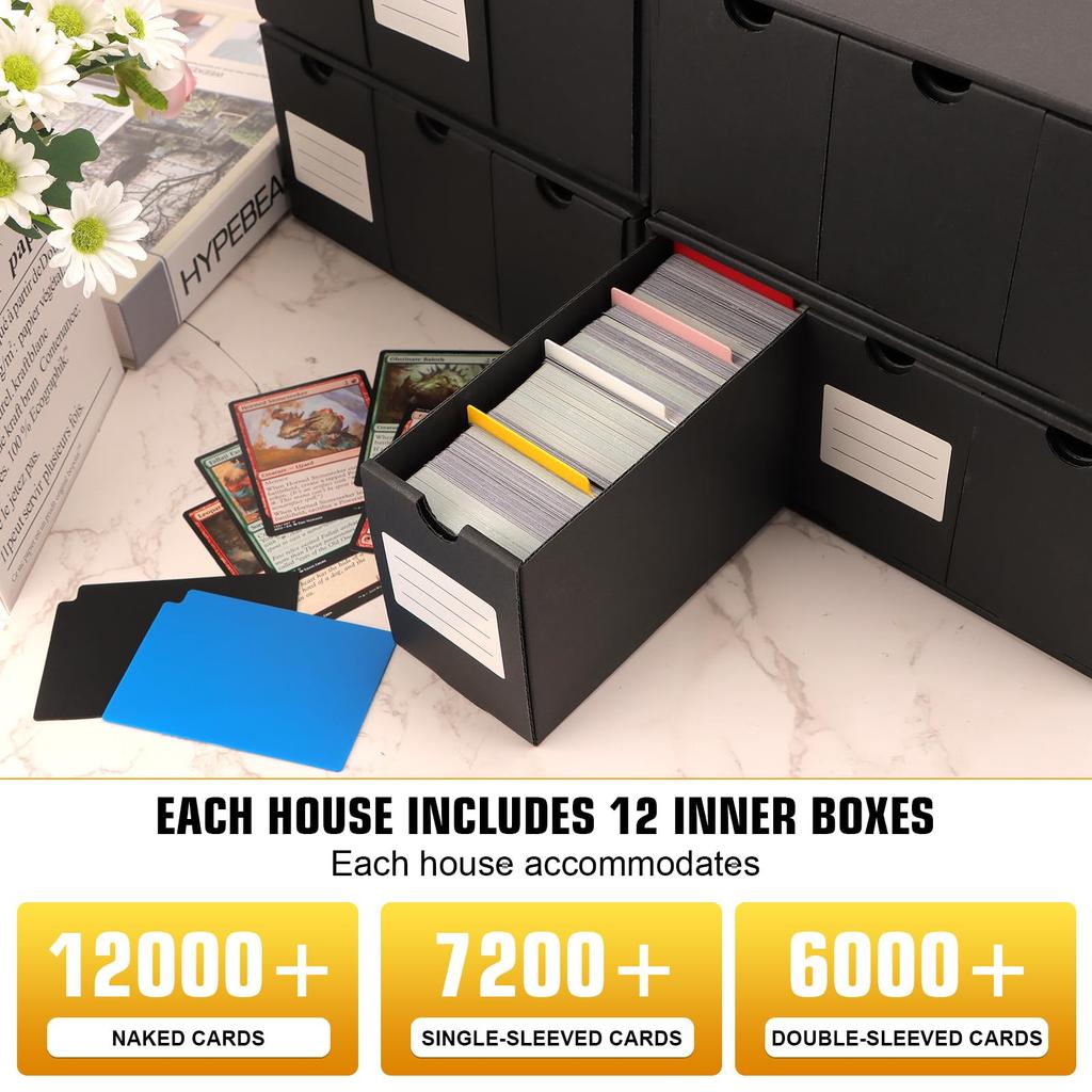 QLOUNI Trading Card Storage Box with Box 48 Card Card Organizer for Collector Card TCG MTG PTCG Baseball Cards with Labels Tape 12-600CT & Dividers,