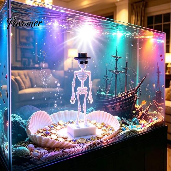 Underwater Dancing Skull Decor Skeleton Aquarium Bubbler with Adjustable Air Flow, 3D Printed Creative Fish Tank Ornaments Powered Moving Oxygenating