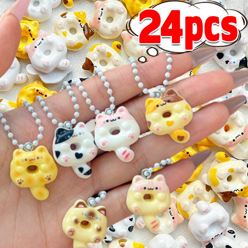 Cartoon Cute Donut Cat Pendant Keychain Phone Lanyard Charm Strap Bag Charm Animal Pendant for Student Backpack Bag Charm Gift