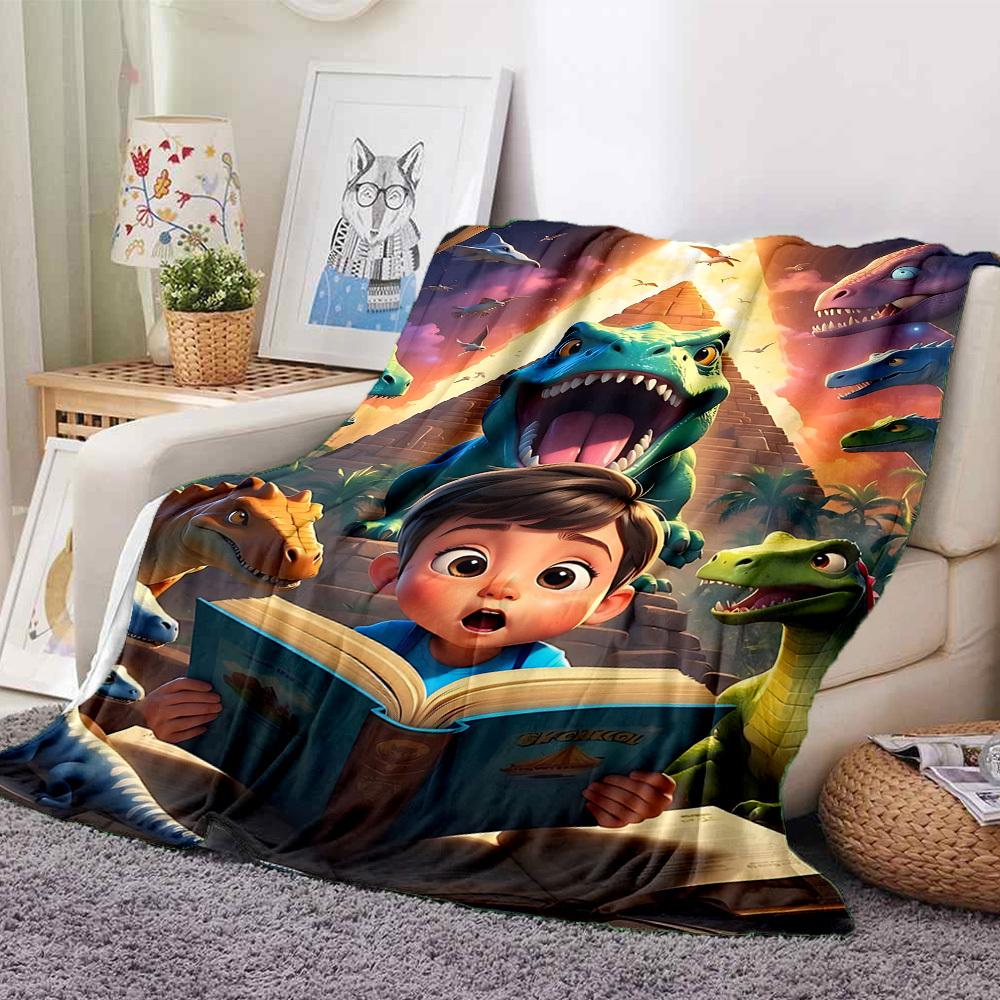 1pc Dinosaur Adventure Blanket Lightweight Flannel Blanket Throw Blanket For Sofa, Bed, Travel, Camping, Livingroom, Office, Couch, Chair, And Bed yy2