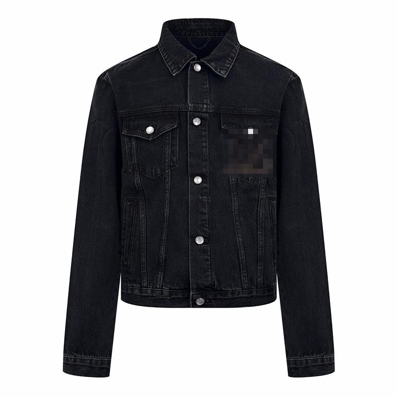Men s Retro Embroidered Denim Jacket with Logo and Letter Cut-Out Design 52 чёрный