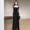 Elegant French Fairy Mesh Camisole Maxi Dress - Travel, Resort, Pleated, Cinched Waist, Hip-Hugging Mermaid Style for Women.
