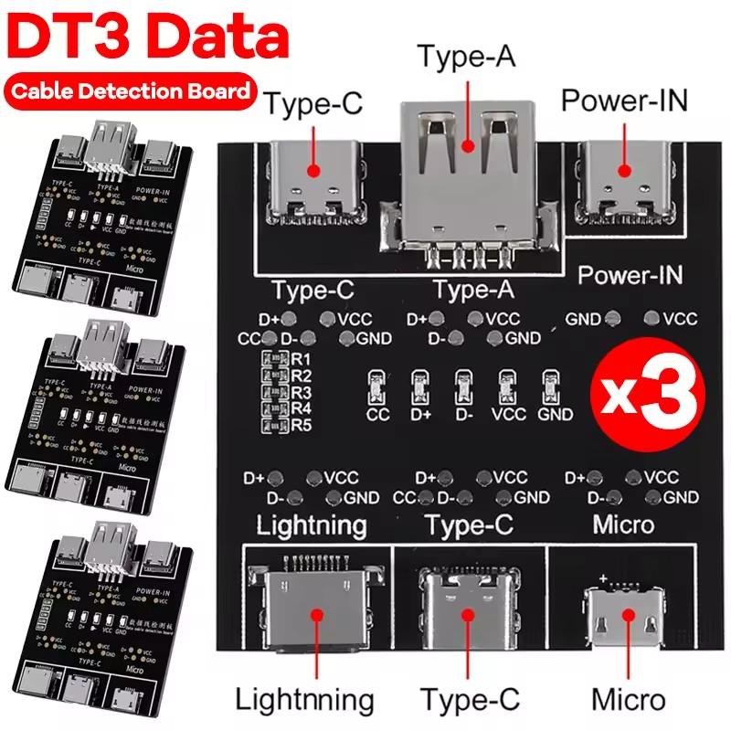 DT3 USB Cable Tester for IOS Android Micro Type-C Short Circuit on-Off Switching Test Board Tool DT3 Data Cable Detection Board