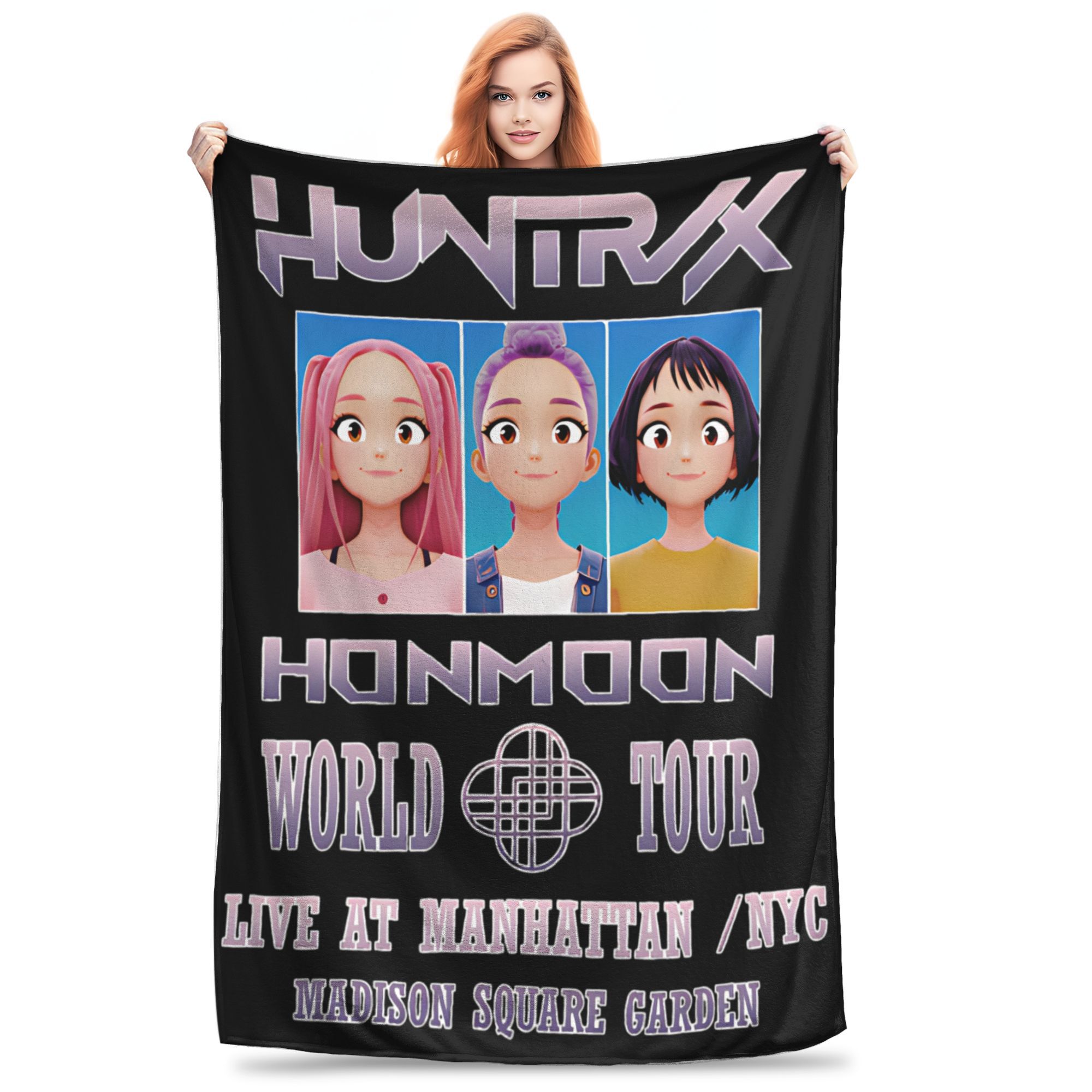 kpop Huntrix Honmoon World Tour Flannel Blanket  Warm Throw Blanket for Couch Bed Travel Pattern Bedspread Sofa Bed Cover 30x40in