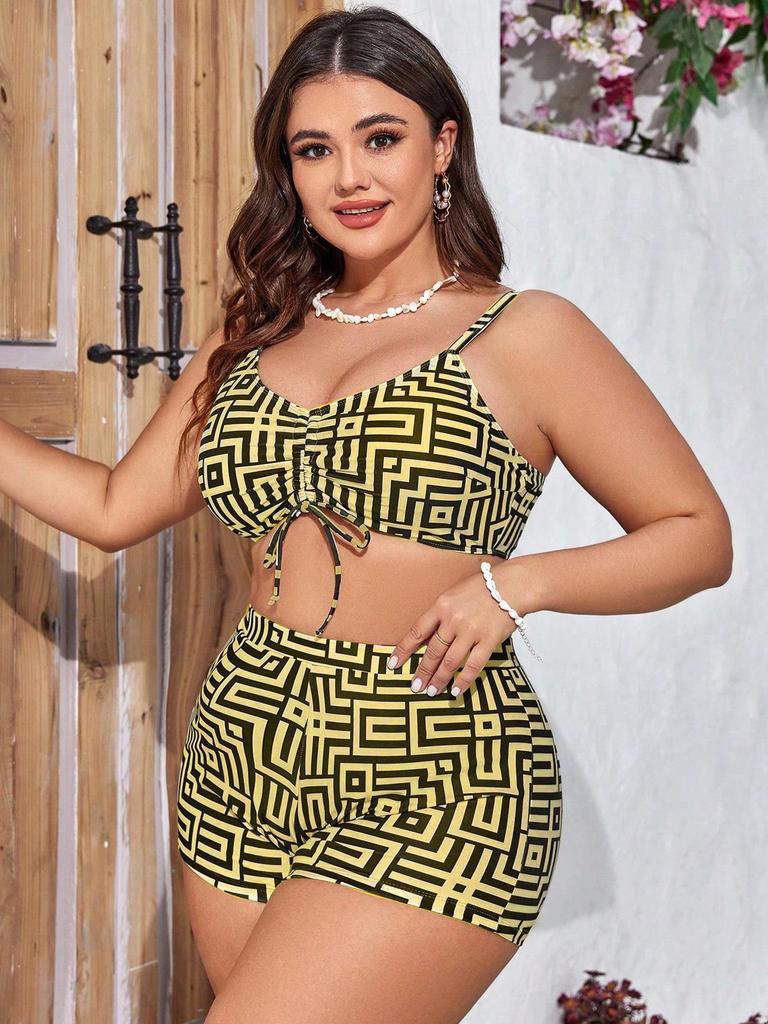 2025 New Plus Size Women's High-Waisted Three-Piece Split Bikini Swimwear