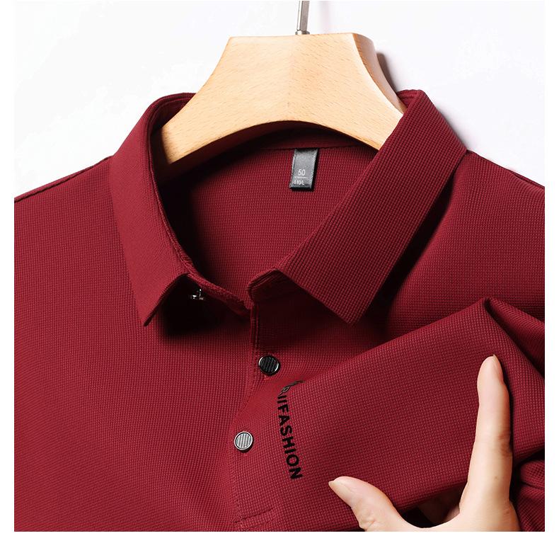Men's Lapel POLO Shirt - Long Sleeve, Casual Business, Solid Color, Waffle Weave for Spring & Autumn