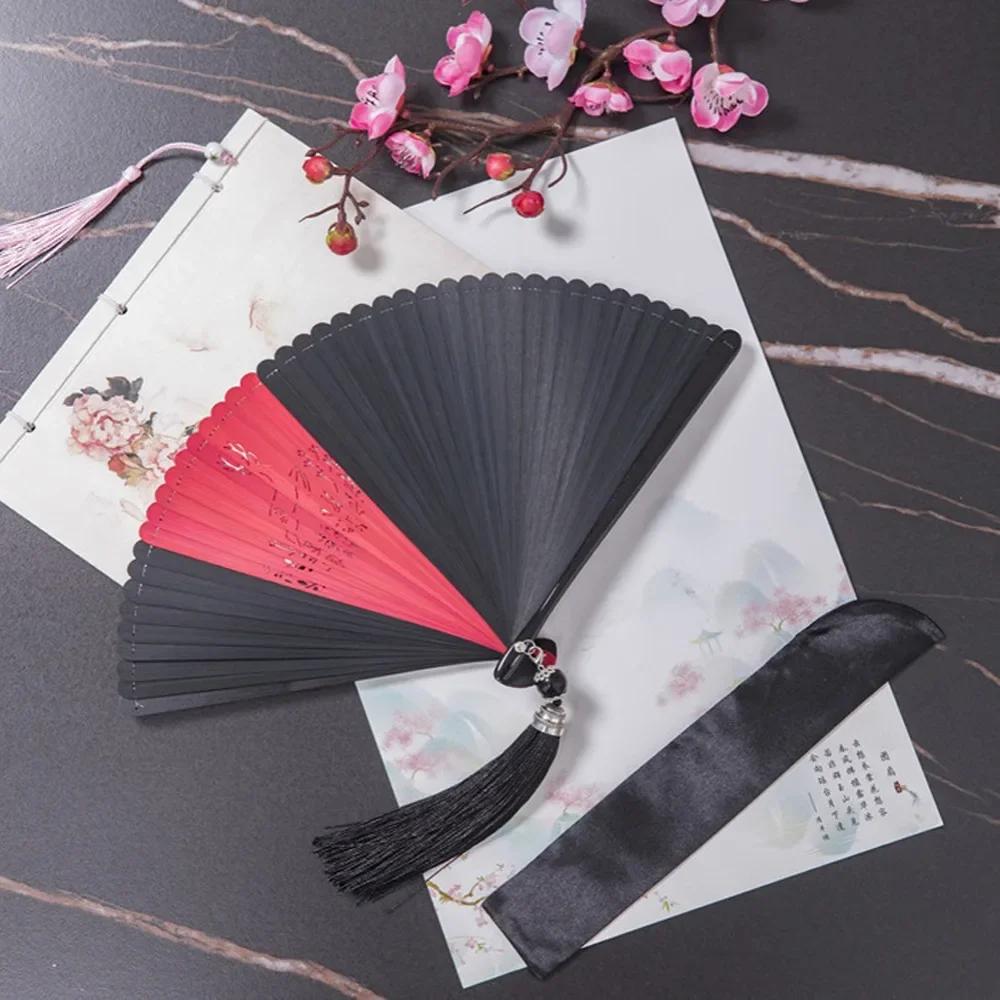 Chinese Style Japanese Classical Folding Fan Black Ancient Style Women's Folding Fan Portable Handmade Hand Fans Home Decoration