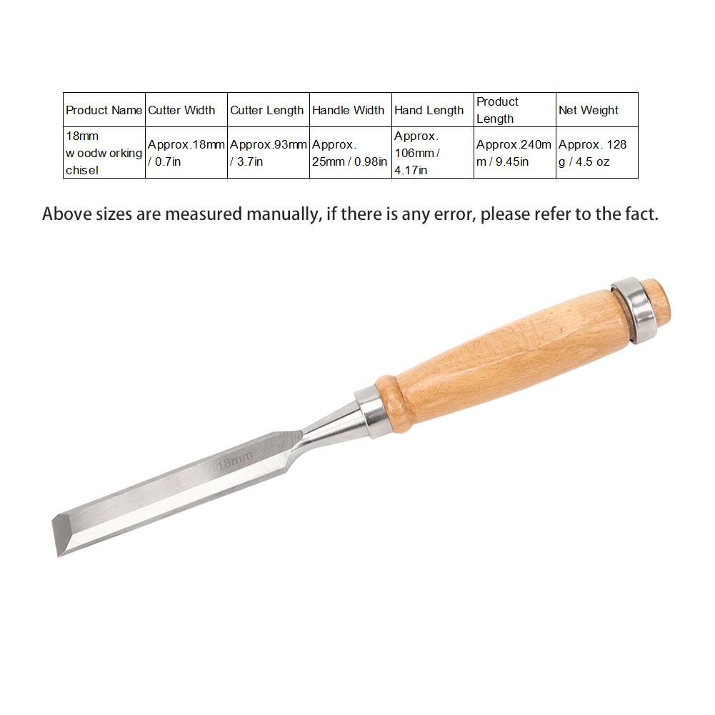 Flat Chisel Woodworking Accessory Wooden Handle Portable Industrial Supplies Cr V 18mm