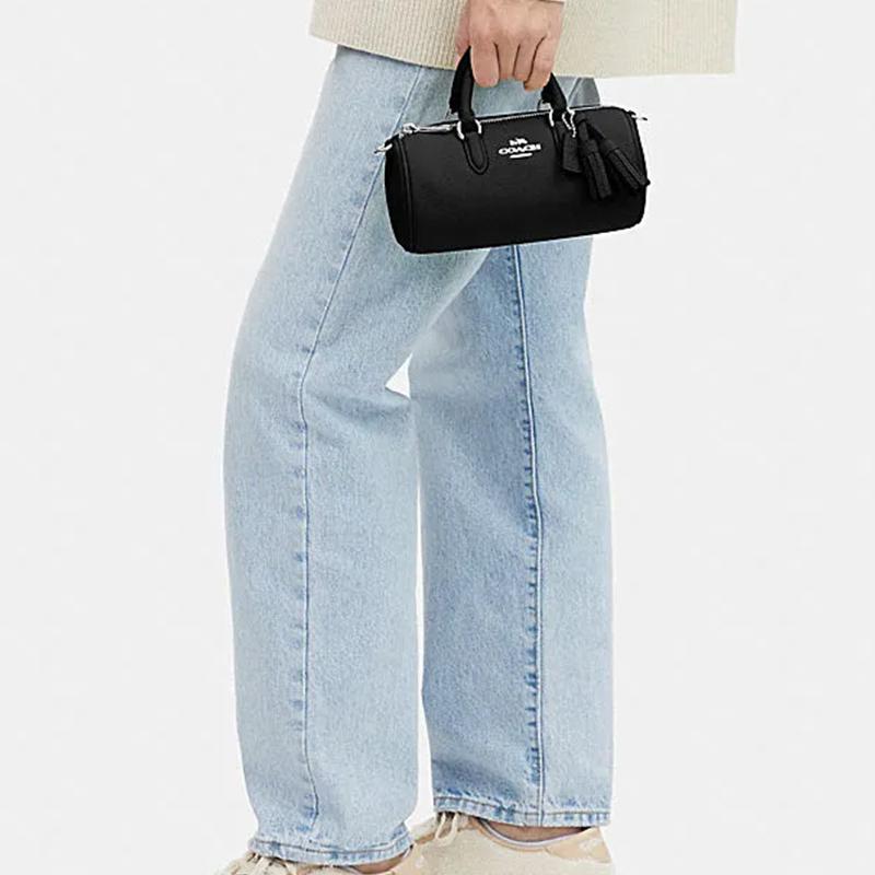 Coach Spitzen 20 Unifarbener Buchstabenlogo-Reißverschluss Boston Tasche Damen Handtaschen Schwarz CJ571-SVBK