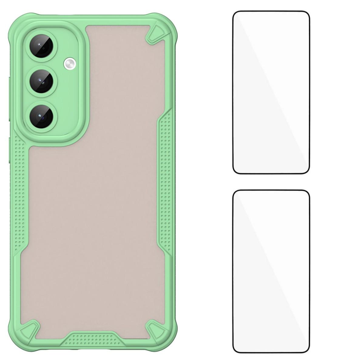 

For Samsung Galaxy S25+ Back Cover WANLONFENG MFFJ2 Series TPU+Acrylic Phone Case with 2PCS Tempered Glass Green