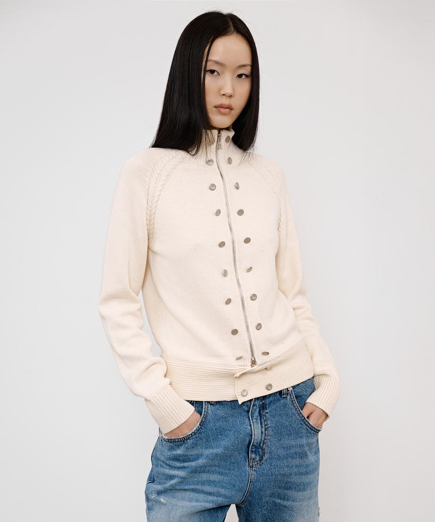 DEINET High-Neck Stud Knit Outer In Ivory