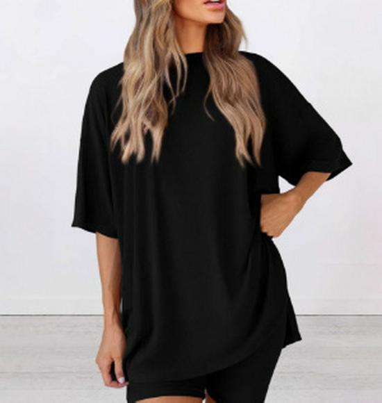 2025 Plus Size European and American Casual Loose Solid Color Set