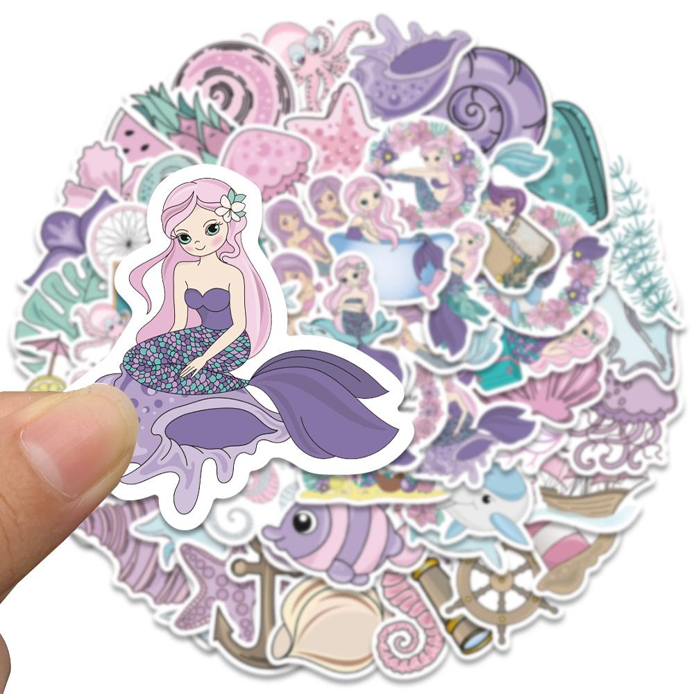 56Pcs Pink Kawaii Mermaid Girl Cute Stickers Skateboard Notebook Fridge Phone Guitar Luggage Decal Sticker Kids Toy