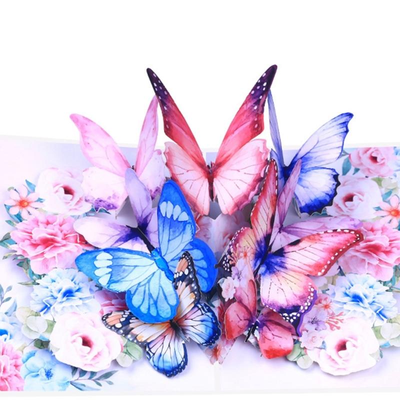 3D Geburtstagskarten Grußkarten Umschläge mit buntem Schmetterling und Blume Grußkarten für Geburtstag, Feiertag
