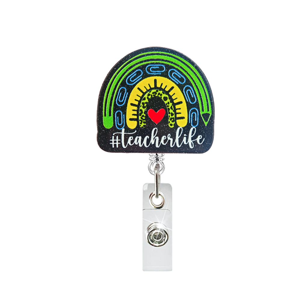 Glitter Acrylic Retractable Badge Reel Funny Nurse Teacher Id Badge Holder With Belt Clip Retractable Name Badge Reel For Worker