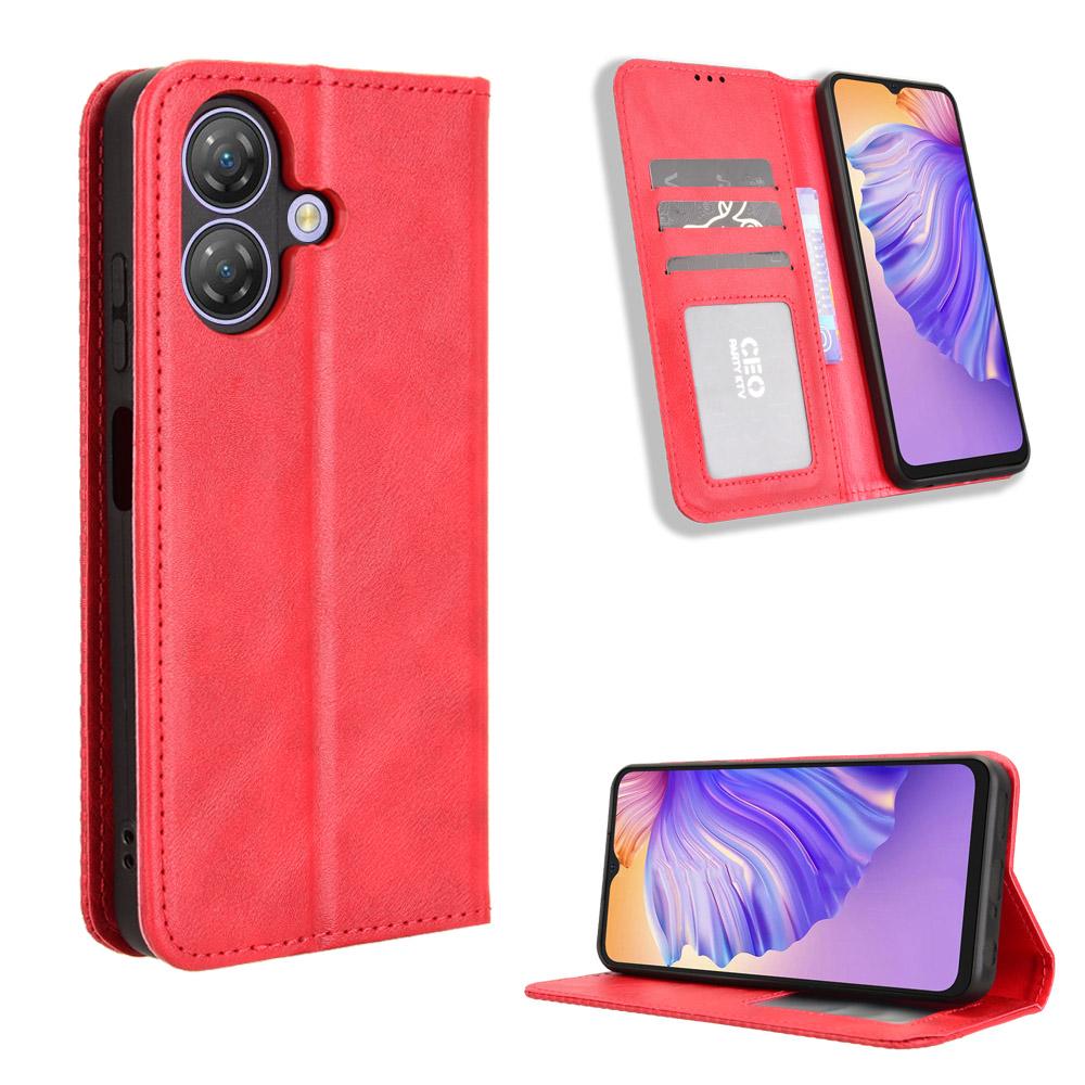 

For Ulefone Note 21 Leather Case Wallet Stand Retro Texture Phone Cover Red