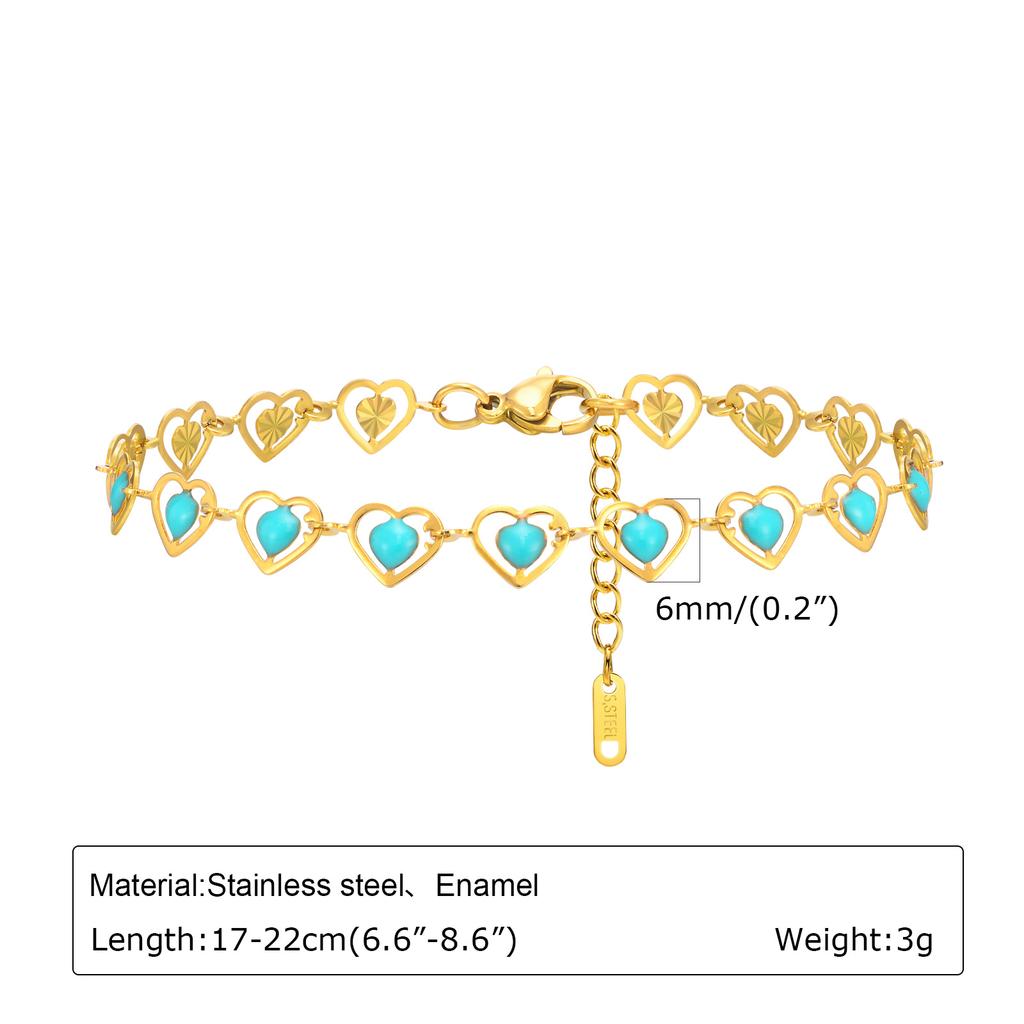 Trendy Bohemia Colourful Drip Glue Beads Chain Bracelet for Women Stainless Steel Beads Bracelet Girl Gift,Heart-shaped Chain