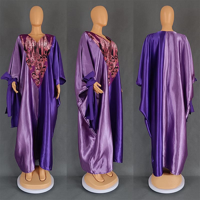 Plus Size African Ethnic Style Long Robe Dress with Headscarf