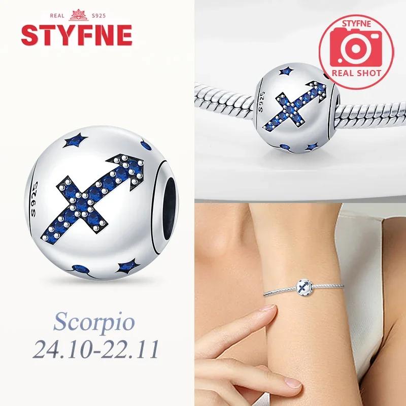 

Girl Original Metal Azure Zircon Twelve Zodiac Symbols Gemini Leo Simple Libra Beads Fit Bangle Make your own Fine Gift Accessory Elegant Fashion