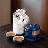 Guochao Portable Travel Tea Set Simple Coarse Pottery Words and Hand-held Pot Outdoor Camping Car Tea Making Equipment