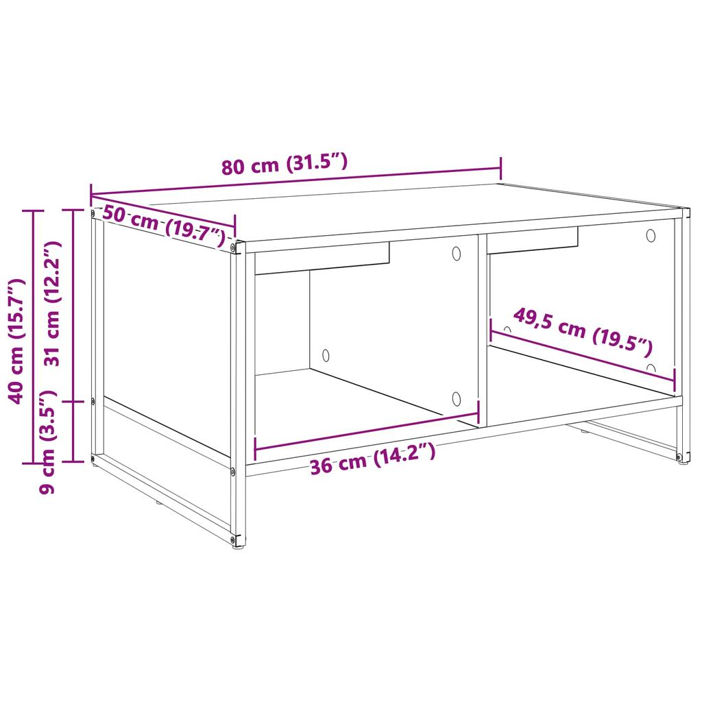 Coffee Table Black Oak Effect 80 X 50 X 40 Cm Engineered Wood