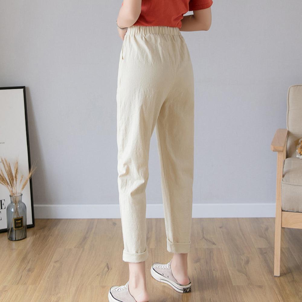 Women s High Rise Drawstring Elastic Waist Loose Fit Harem Cropped Pants Commuter Casual Jogger Pants Solid Cotton Fabric S