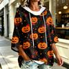Women's Hoodie with Halloween Print, Loose Fit Casual Pullover Top