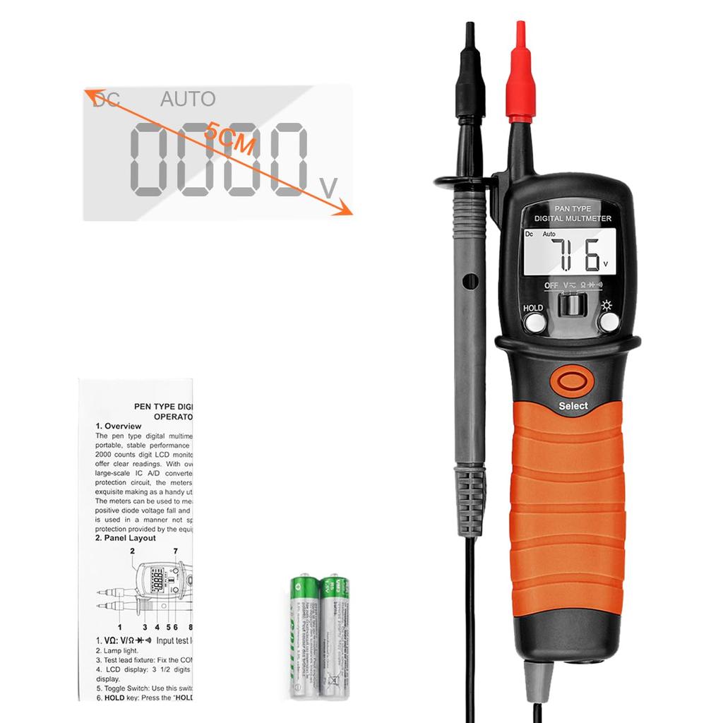 AIOMEST Digital Multimeter Handheld Voltage LED Display Voltmeter with Backlight and Voltage Meter Instruction Manual Pen-Type - AC/DC Tester,