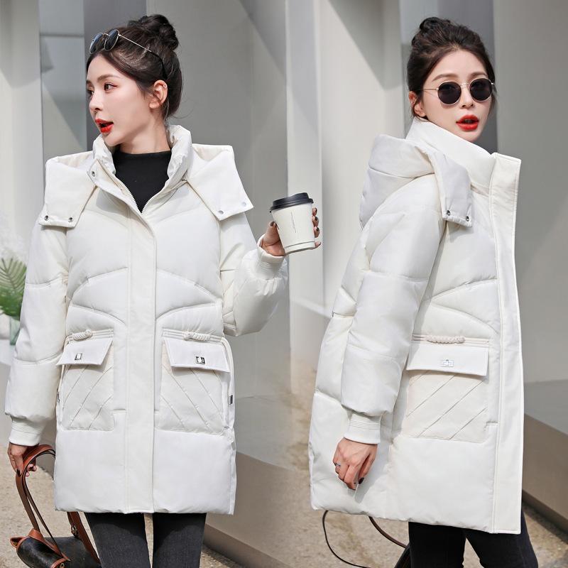 Down Cotton Jacket Women's Mid-length 2025 New Korean Version Loose Slimming Cotton Jacket Thickened Hooded Padded Jacket Winter Jacket